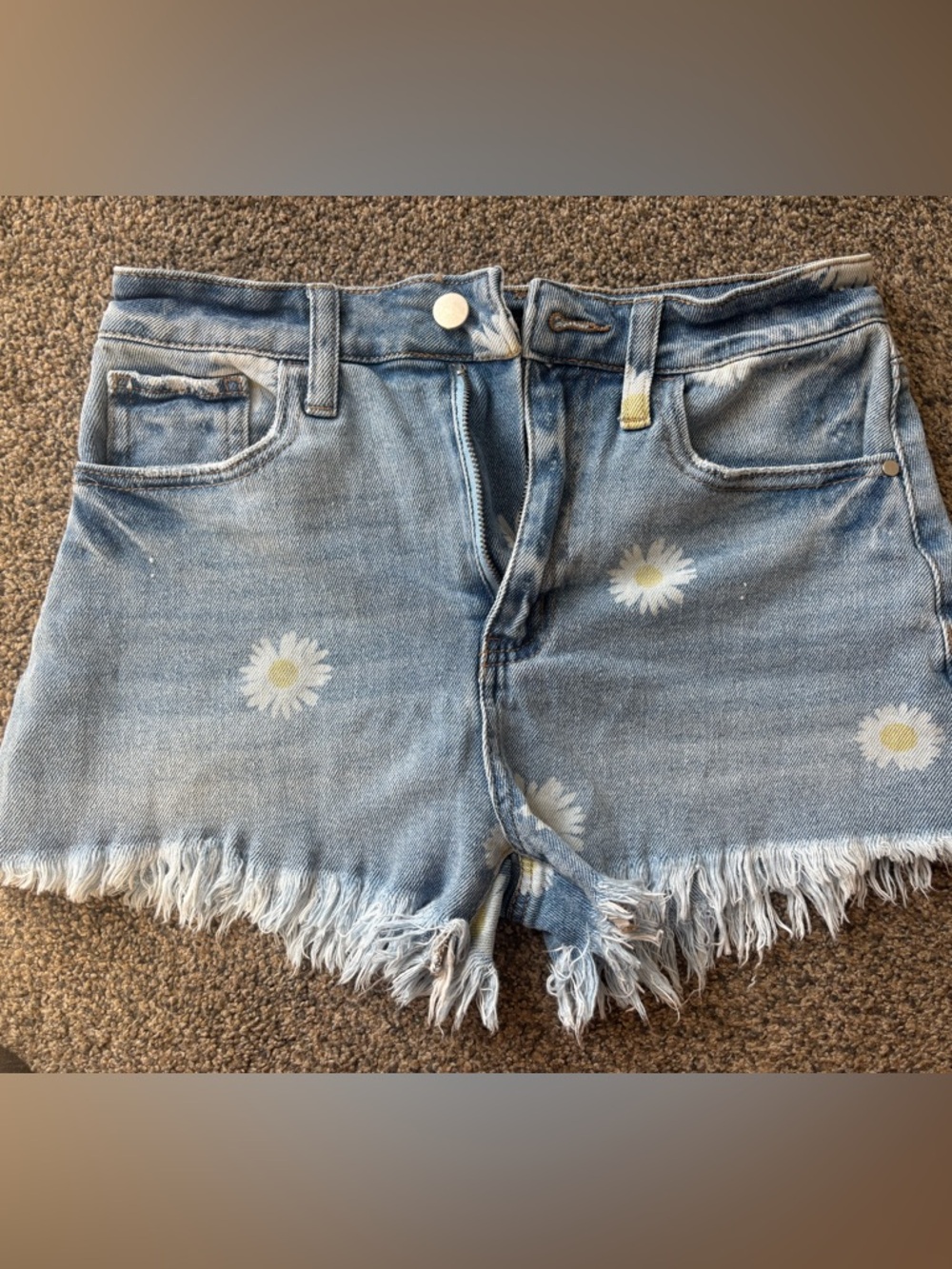 Material Girl Light Blue Denim Daisy Print Shorts